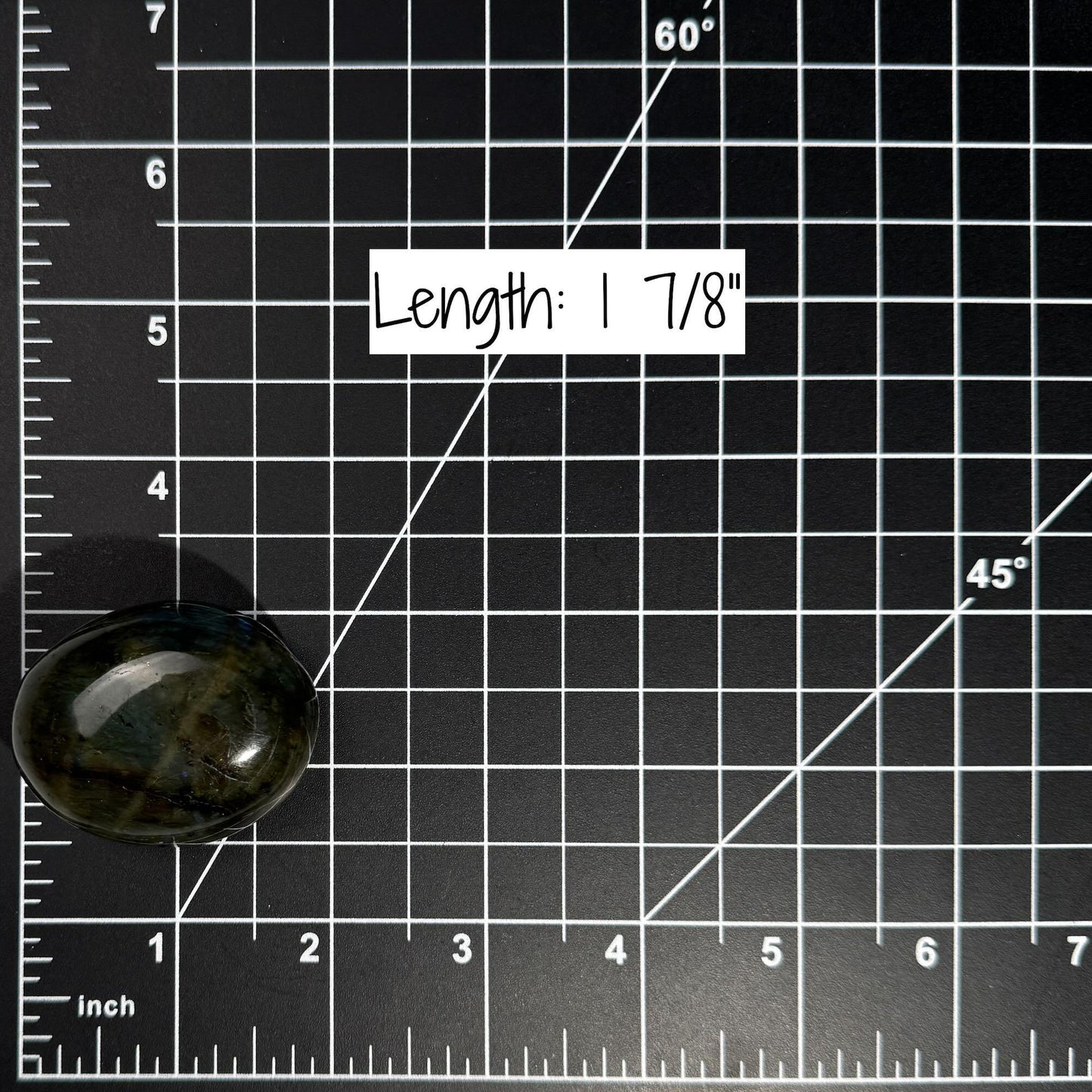 Labradorite palm stone | 1 7/8ā long | 76 grams | blue flash | yellow flash | silver flash | orange flash