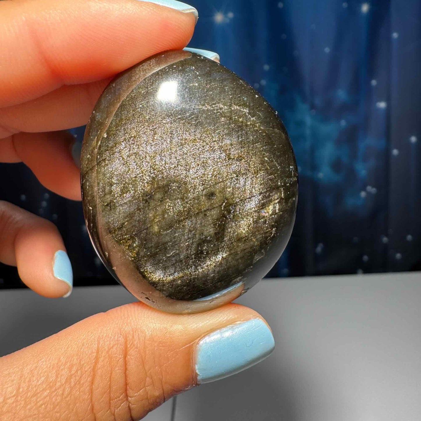 Flashy Labradorite palm stone | 1 7/8ā long | 57 grams | orange flash | blue flash | silver flash | pink flash | rainbow