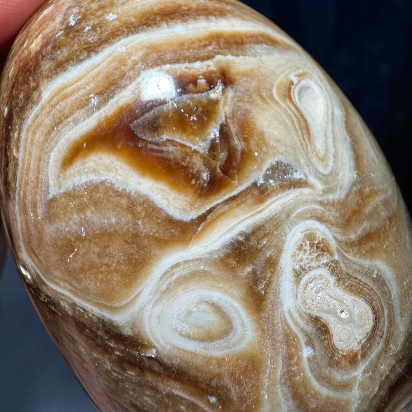 Brown Aragonite goddess egg | 3 3/4" long | 465 grams | gorgeous banding | Tucson find | pill shape | ellipsoid