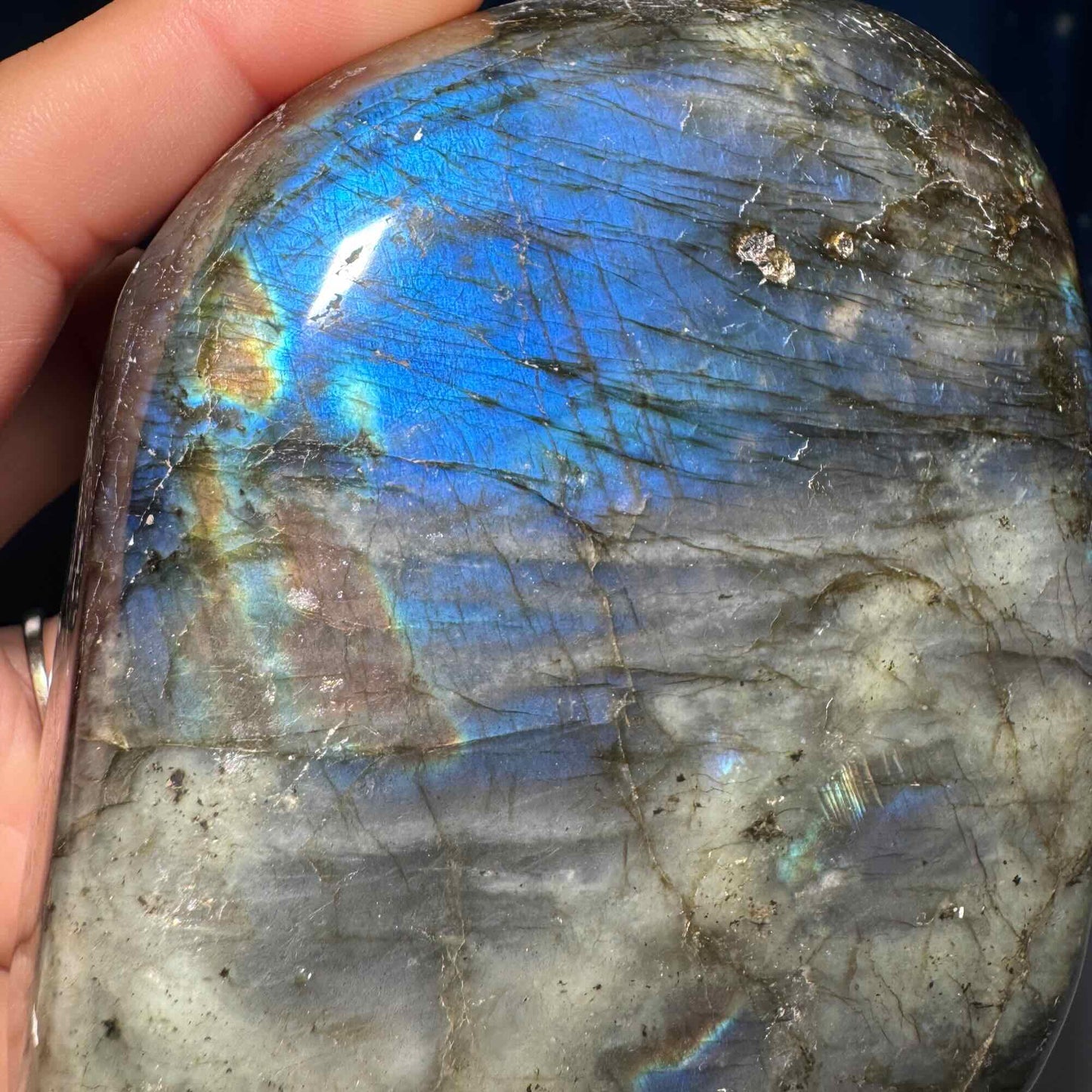 Labradorite free form | 3 3/4" long | 842 grams | dual flash | purple flash | pink flash | orange flash | blue flash yellow flash