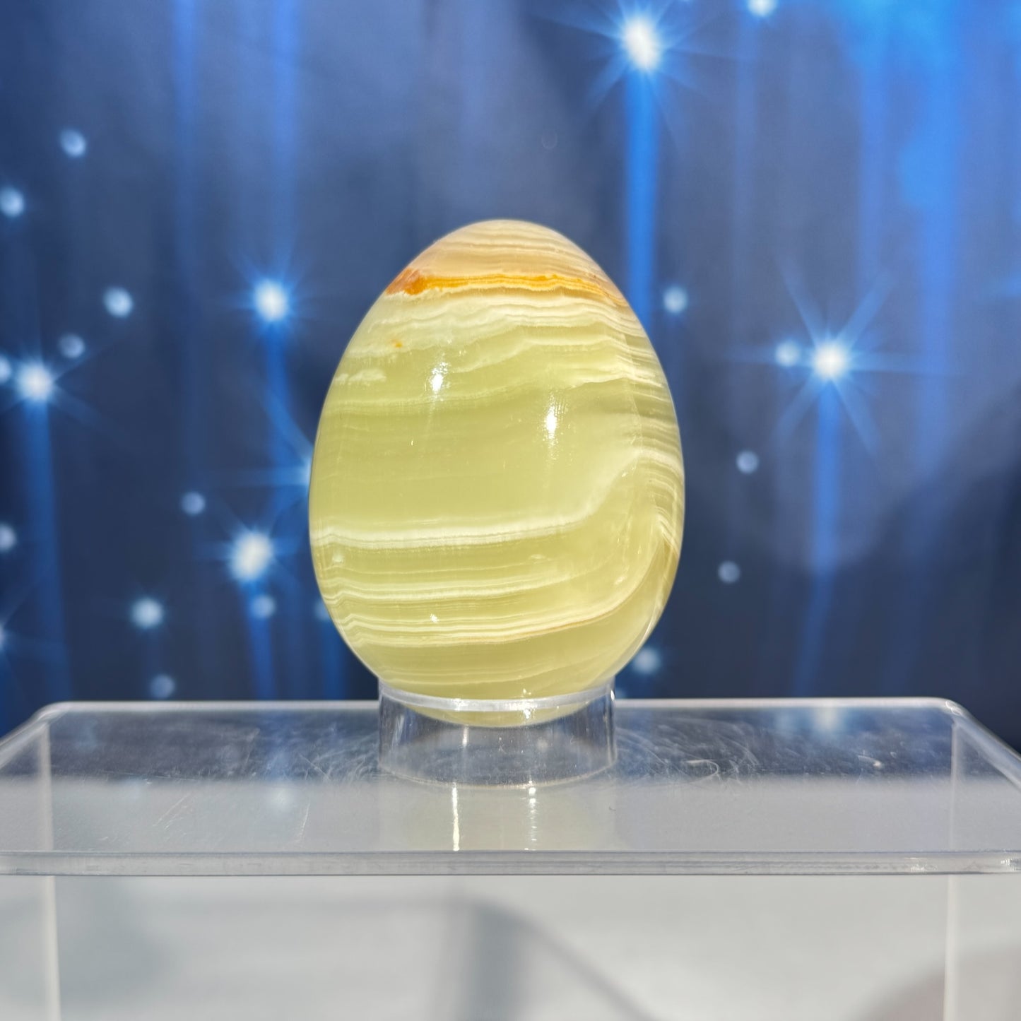 Green banded calcite egg - 2" × 2" × 2 5/8" - 8.8 oz