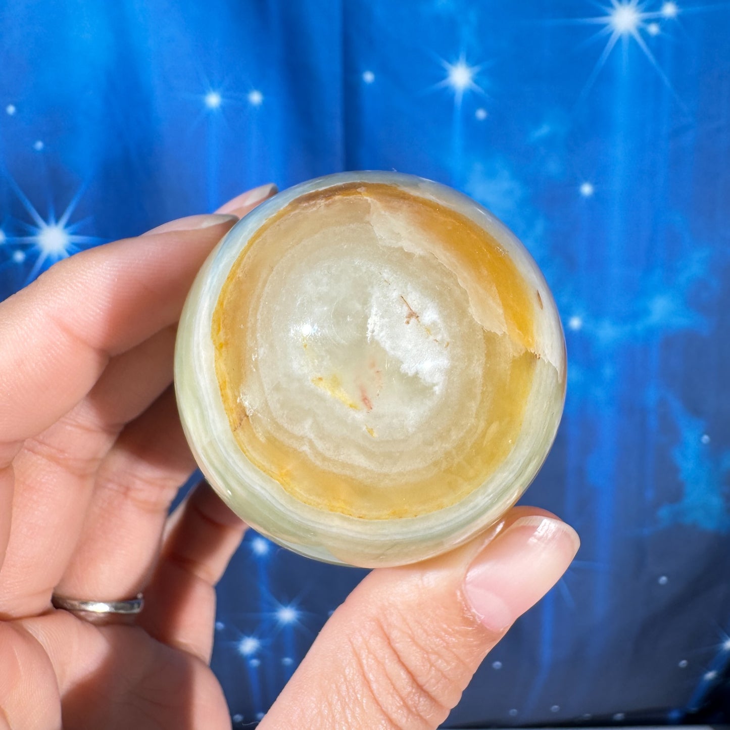 Green banded calcite egg - 2" × 2" × 2 5/8" - 8.8 oz