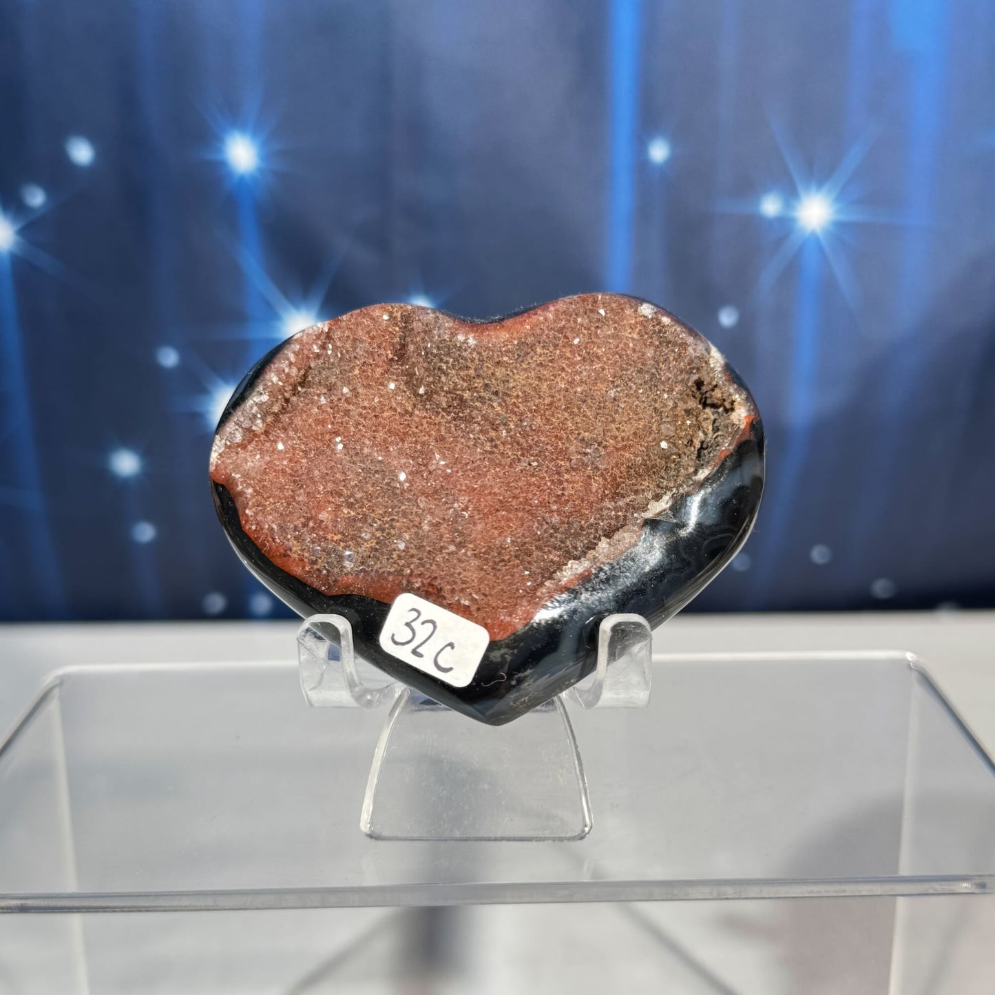 Druzy red agate heart - 2 3/8" × 3" × 7/8" - 4.5 oz