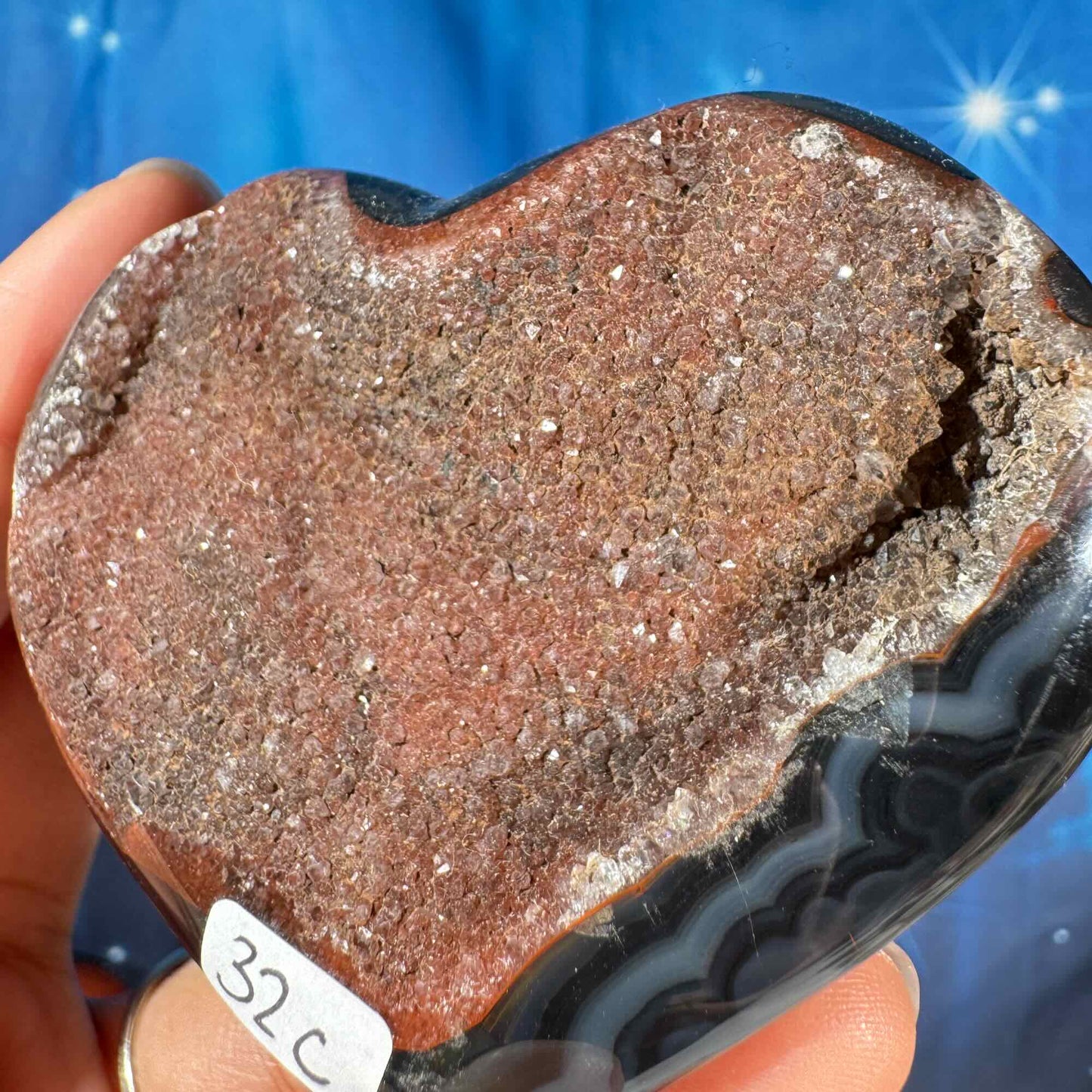 Druzy red agate heart - 2 3/8" × 3" × 7/8" - 4.5 oz