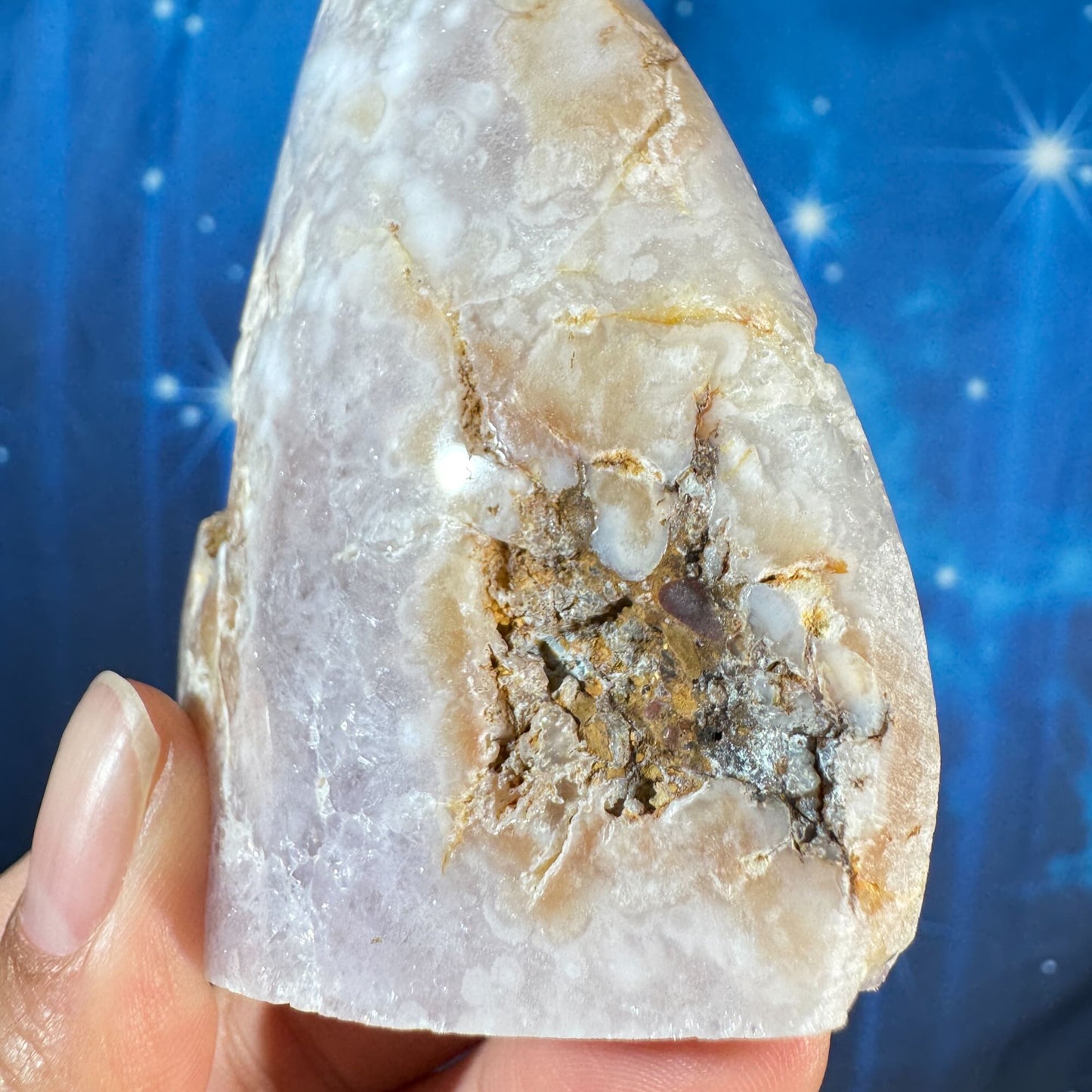 Flower agate free form - 2 3/8" × 7/8" × 3 1/2" - 4.9 oz