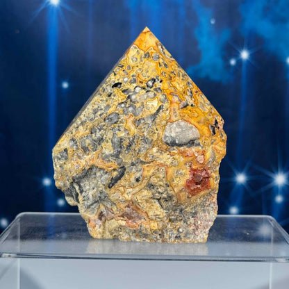 Crazy lace agate top polish - 3 3/8" × 2 5/8" × 4 1/8" - 1 lb 2.1 oz