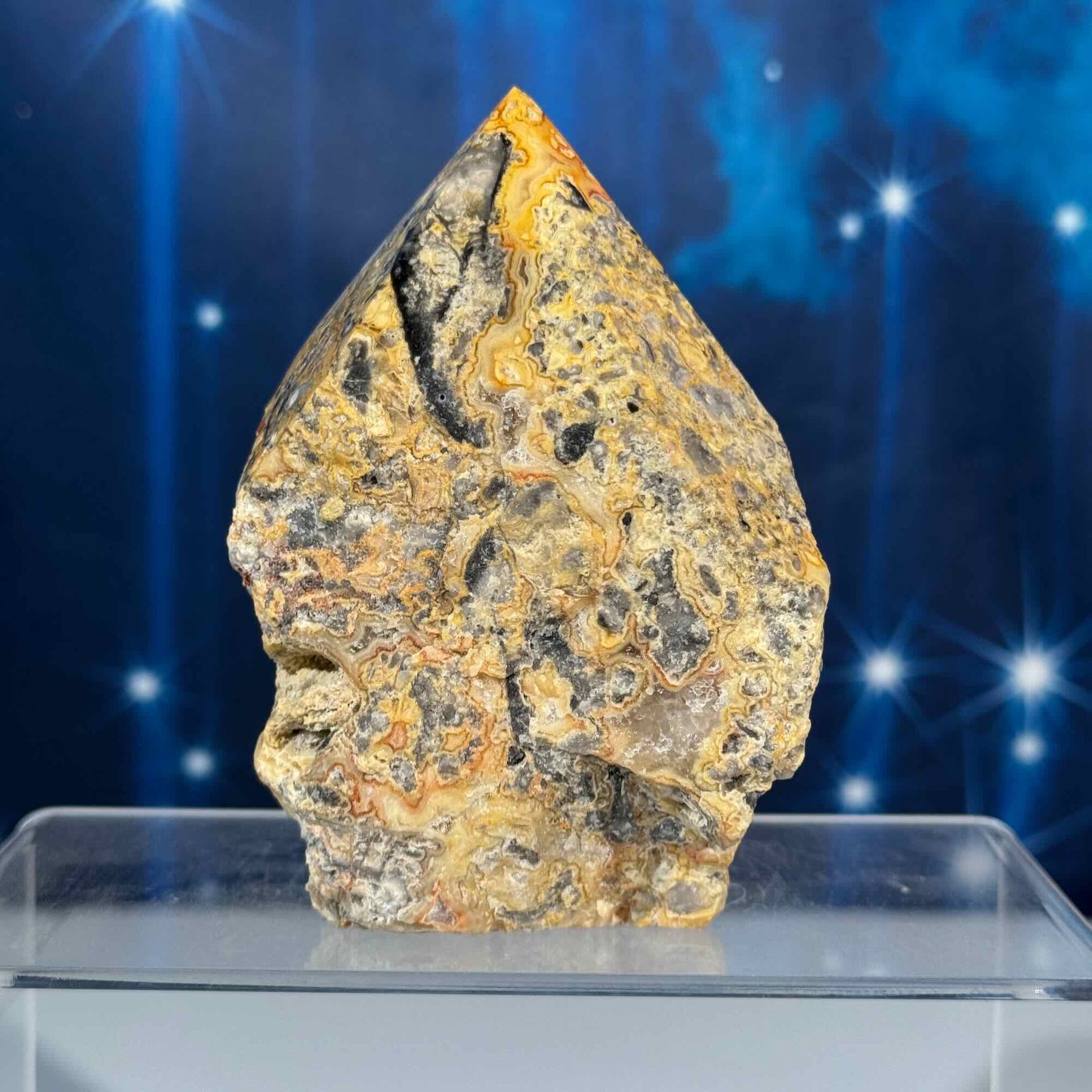 Crazy lace agate top polish - 3 3/8" × 2 5/8" × 4 1/8" - 1 lb 2.1 oz