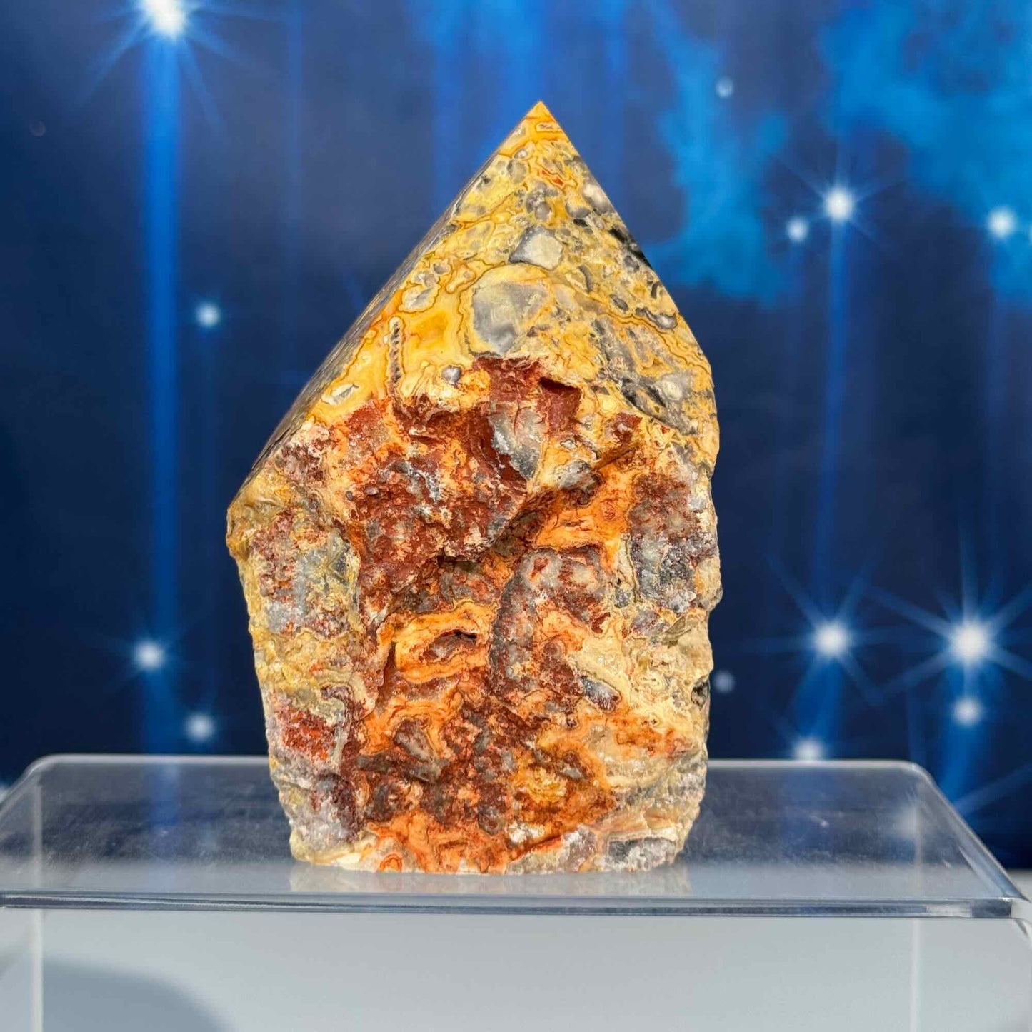 Crazy lace agate top polish - 3 3/8" × 2 5/8" × 4 1/8" - 1 lb 2.1 oz