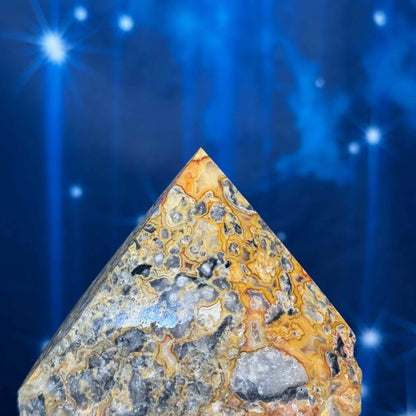 Crazy lace agate top polish - 3 3/8" × 2 5/8" × 4 1/8" - 1 lb 2.1 oz