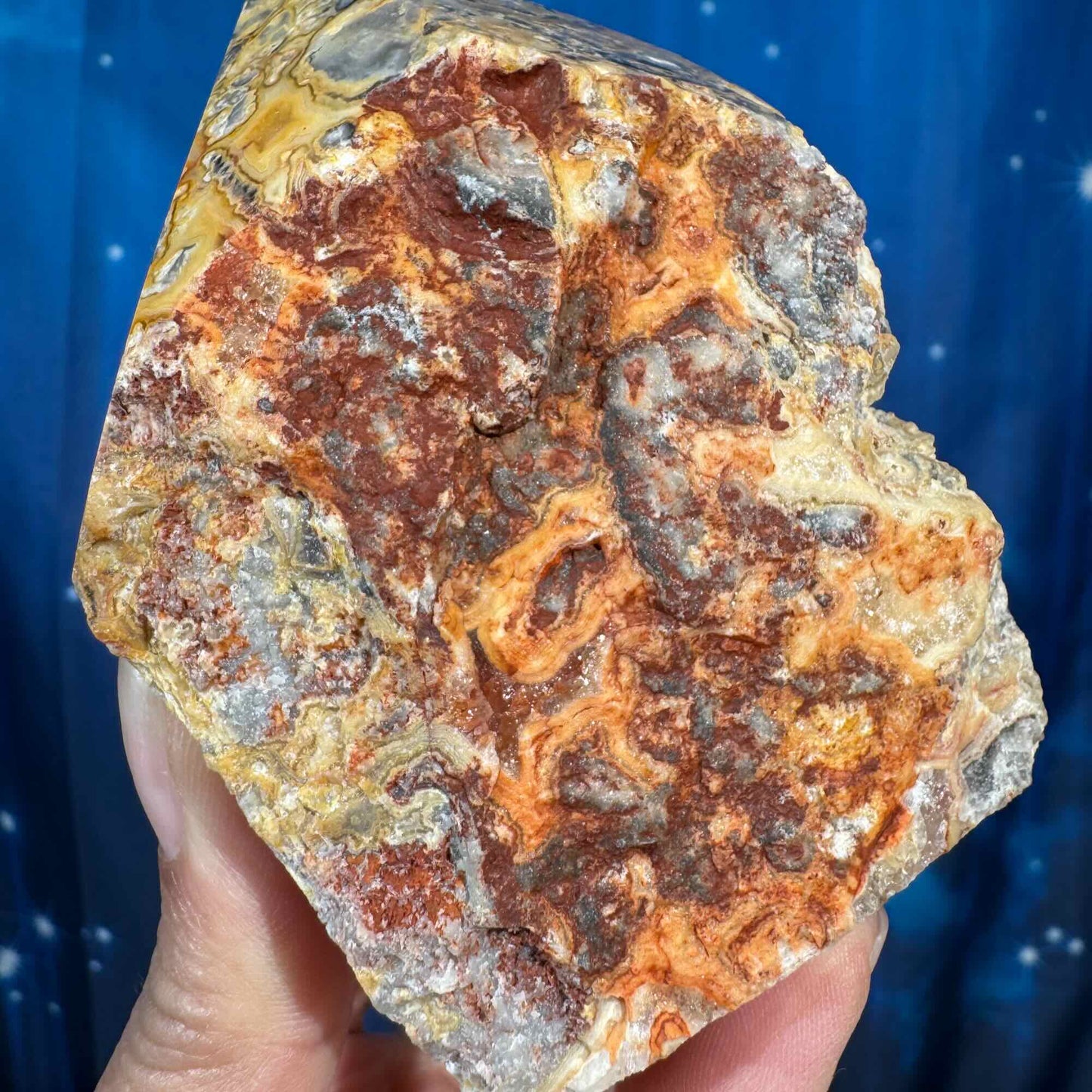 Crazy lace agate top polish - 3 3/8" × 2 5/8" × 4 1/8" - 1 lb 2.1 oz