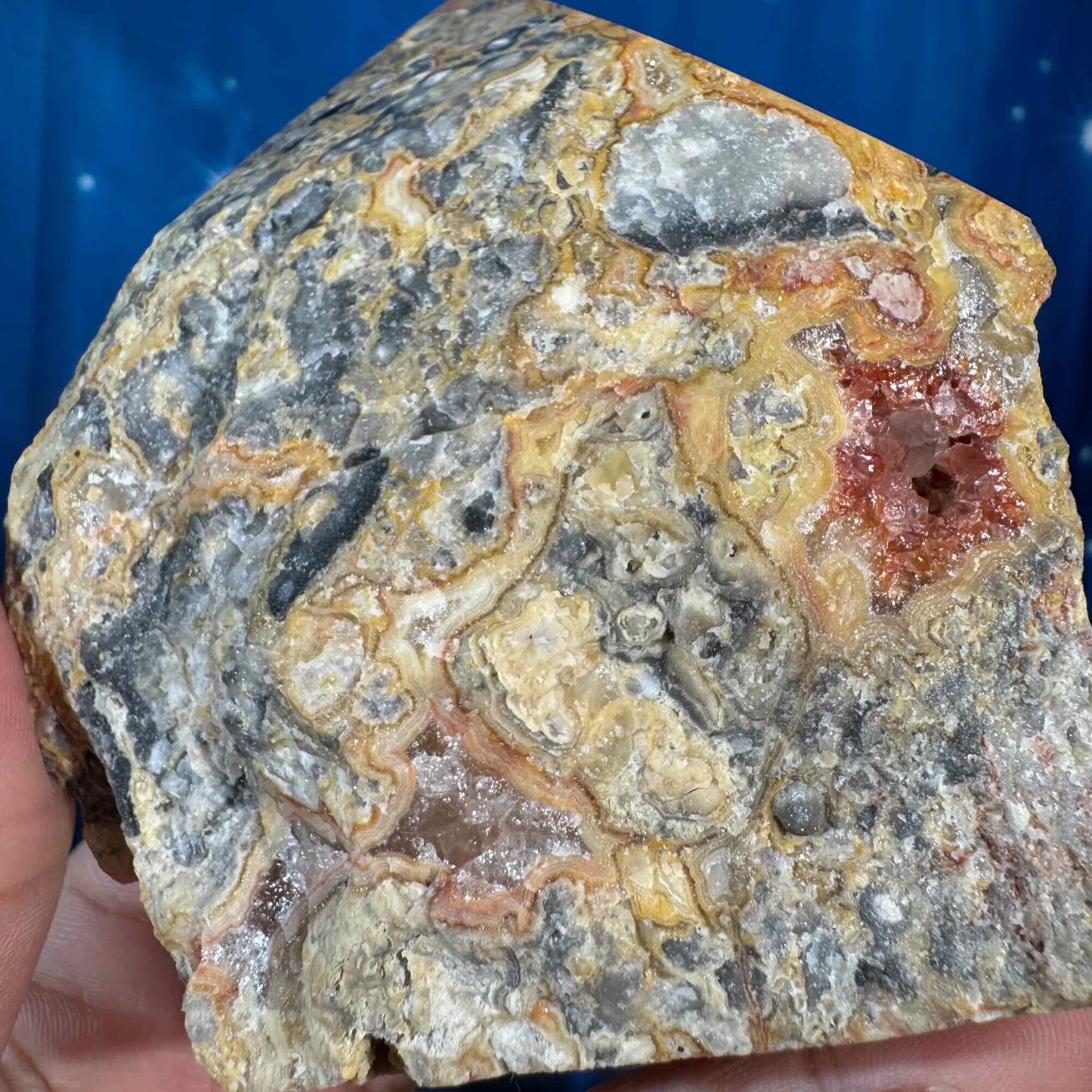 Crazy lace agate top polish - 3 3/8" × 2 5/8" × 4 1/8" - 1 lb 2.1 oz