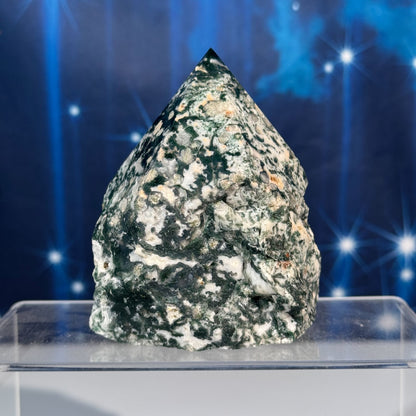 Moss agate top polish - 3" × 2 3/4" × 3 5/8" - 1 lb 1 oz