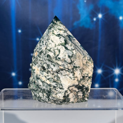 Moss agate top polish - 3" × 2 3/4" × 3 5/8" - 1 lb 1 oz