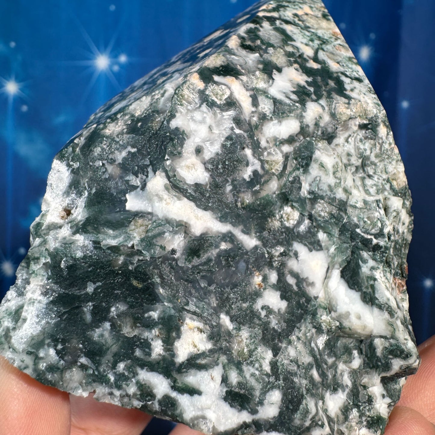Moss agate top polish - 3" × 2 3/4" × 3 5/8" - 1 lb 1 oz