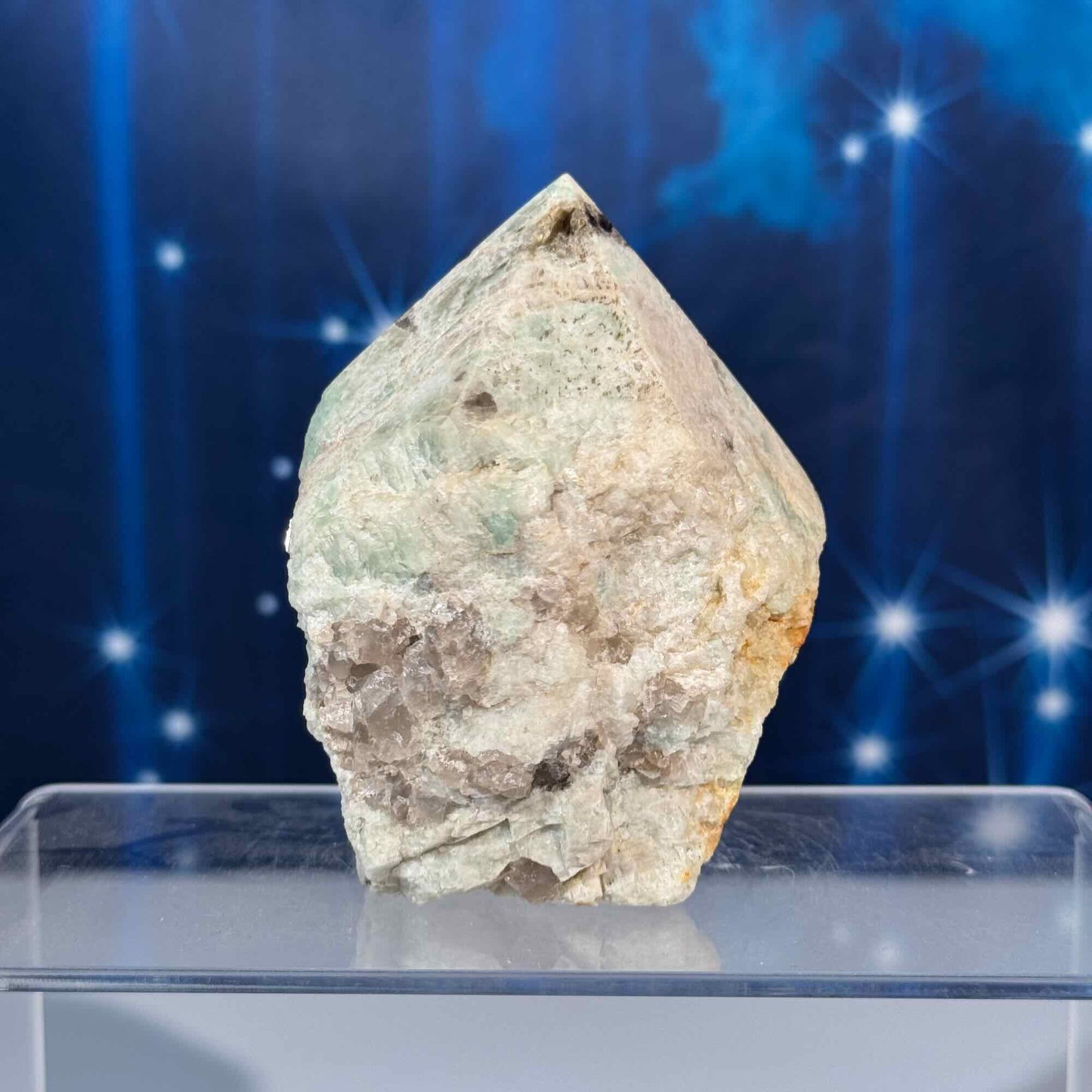 Amazonite with smoky quartz top polish  - 2 5/8" × 2 3/8" × 3 3/8" - 12.3 oz