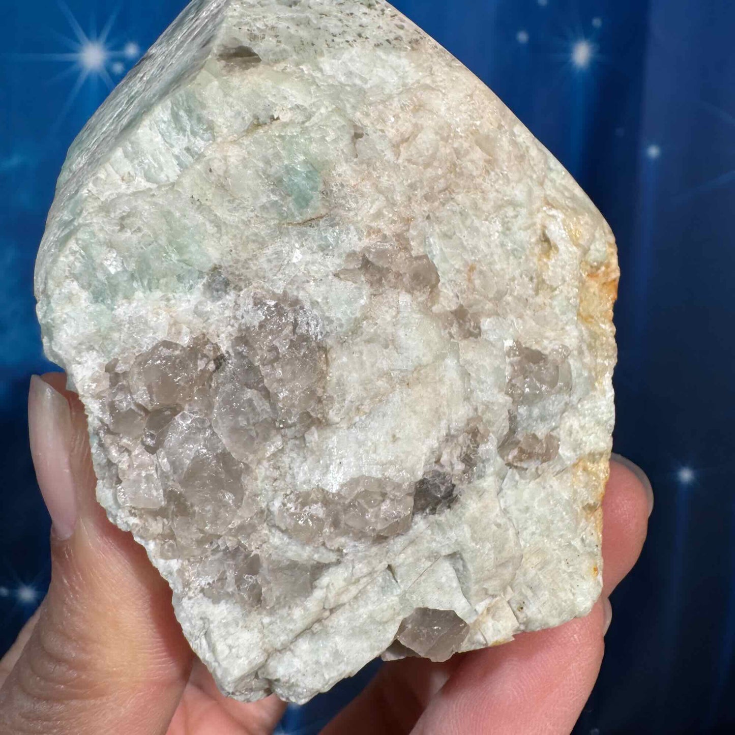 Amazonite with smoky quartz top polish  - 2 5/8" × 2 3/8" × 3 3/8" - 12.3 oz