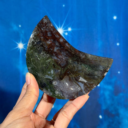 Moss Agate Crescent Moon Bowl – 0.249 kg
