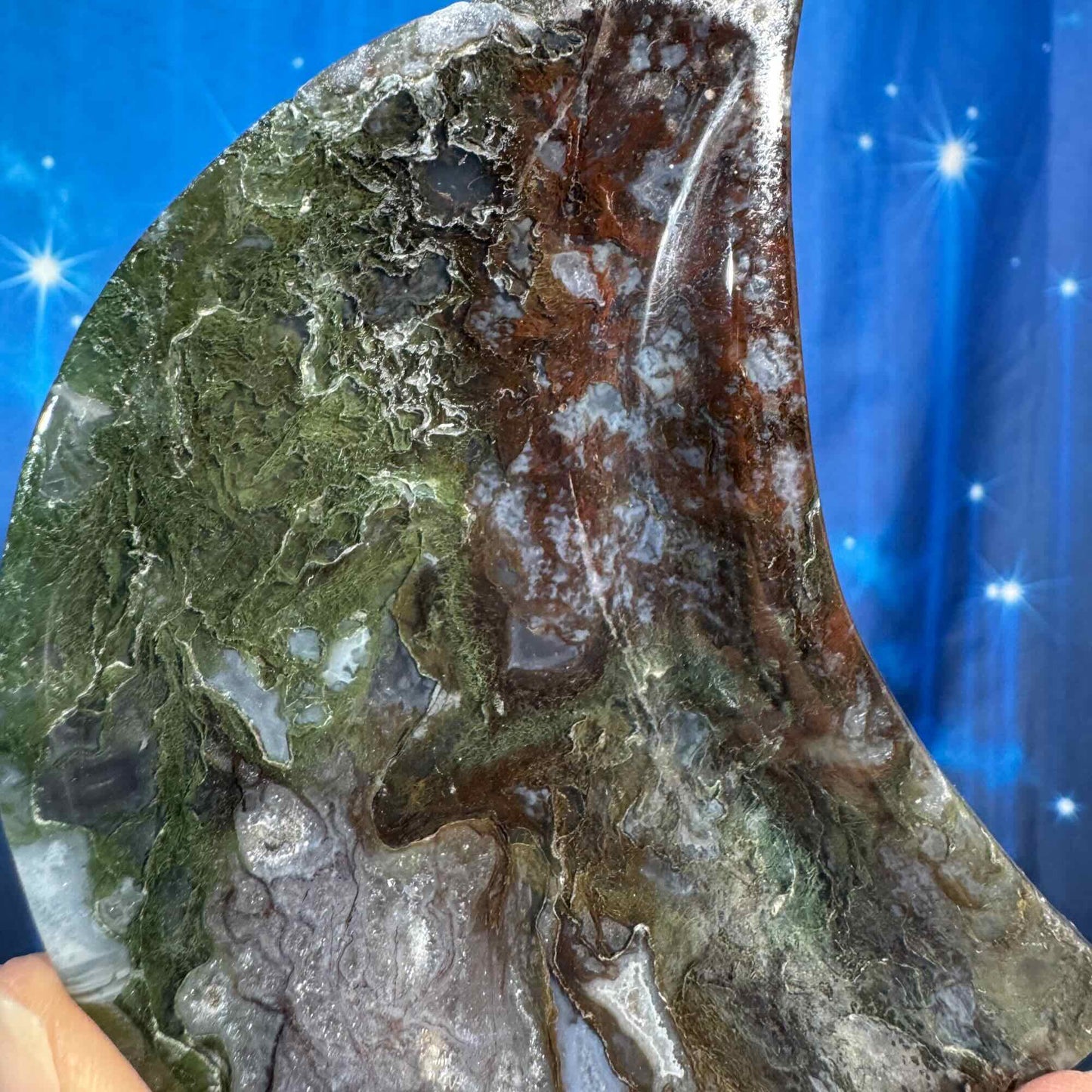 Moss Agate Crescent Moon Bowl – 0.249 kg