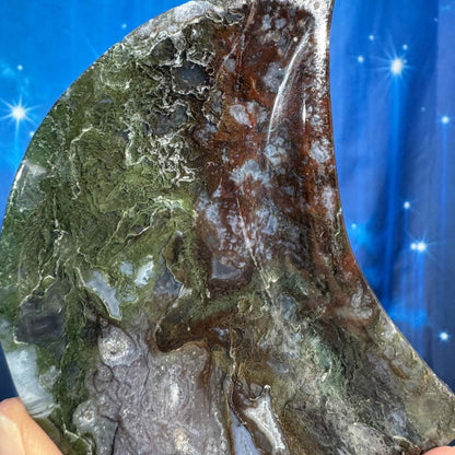 Moss Agate Crescent Moon Bowl – 0.249 kg