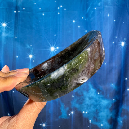 Moss Agate Crescent Moon Bowl – 0.249 kg