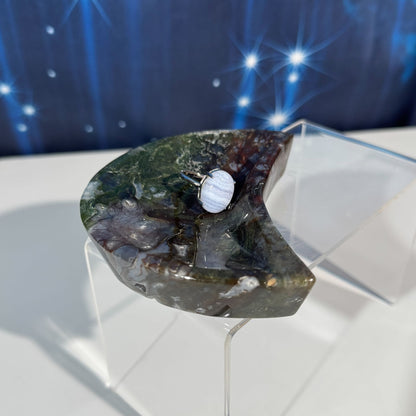 Moss Agate Crescent Moon Bowl – 0.249 kg