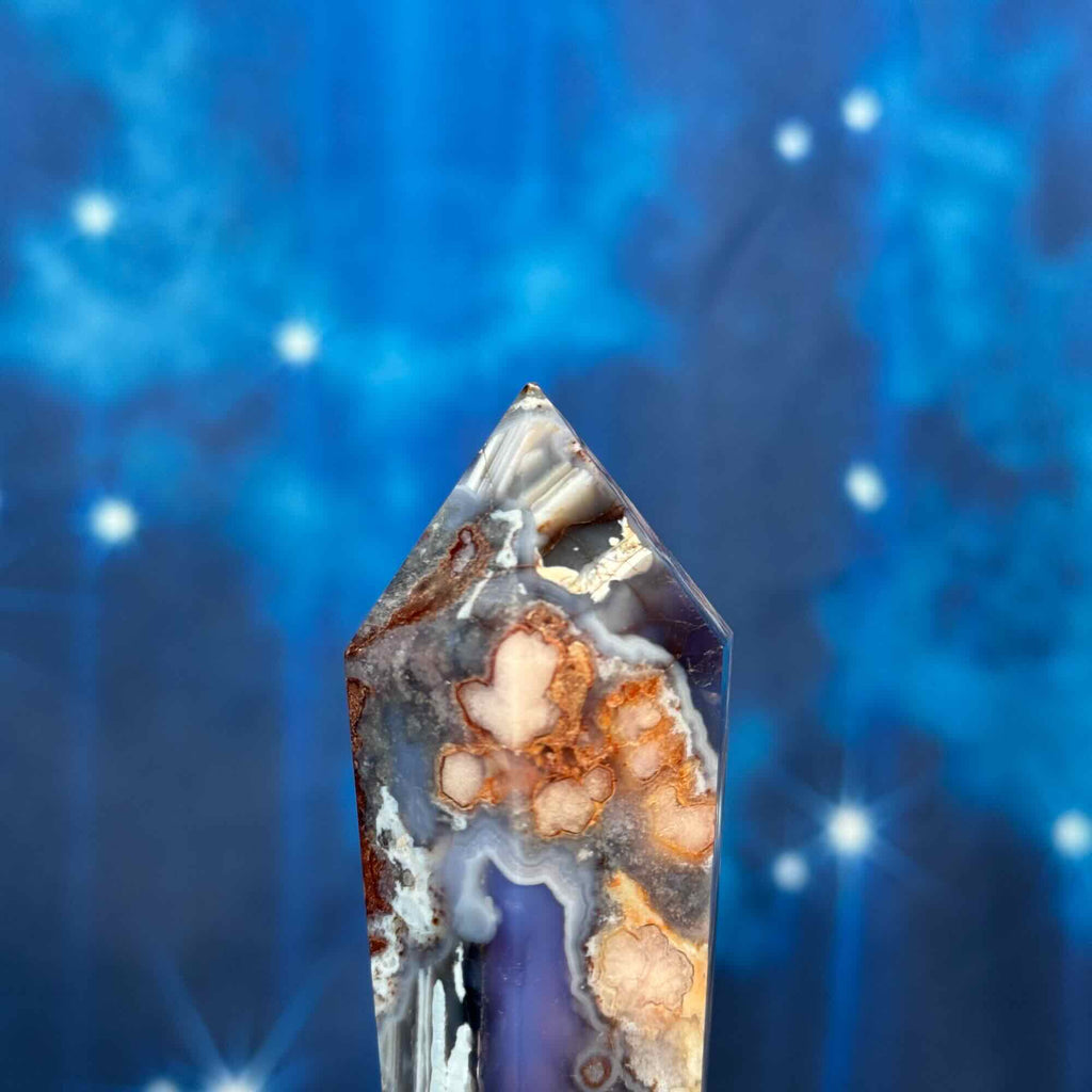 Flower Agate Wand with Stand – Heated • 0.227 kg