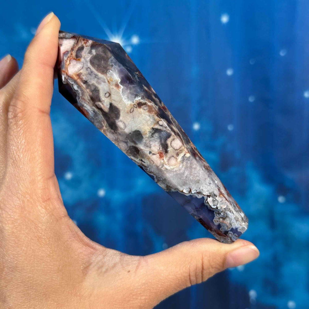 Flower Agate Wand with Stand – Heated • 0.227 kg