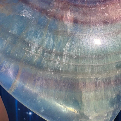 Rainbow fluorite heart with stand - 4 3/8" × 3/4" × 4" - 12.8 oz