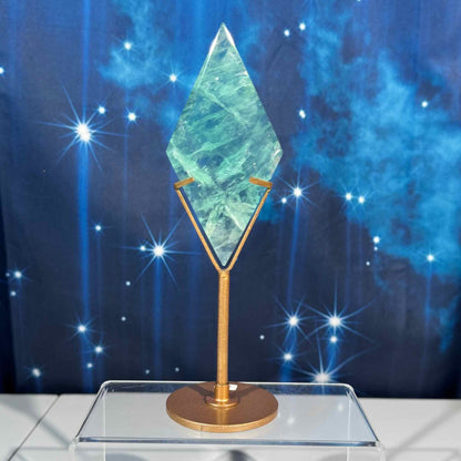 Green Fluorite Rhombus with Stand – 0.215 kg