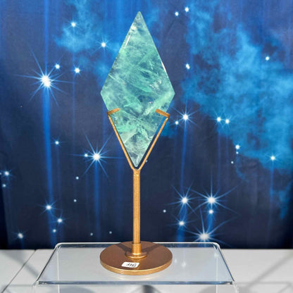 Green Fluorite Rhombus with Stand – 0.215 kg