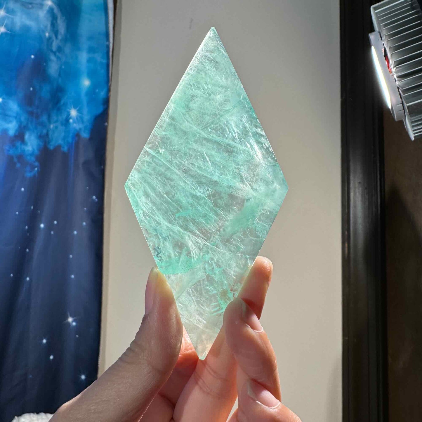 Green Fluorite Rhombus with Stand – 0.215 kg
