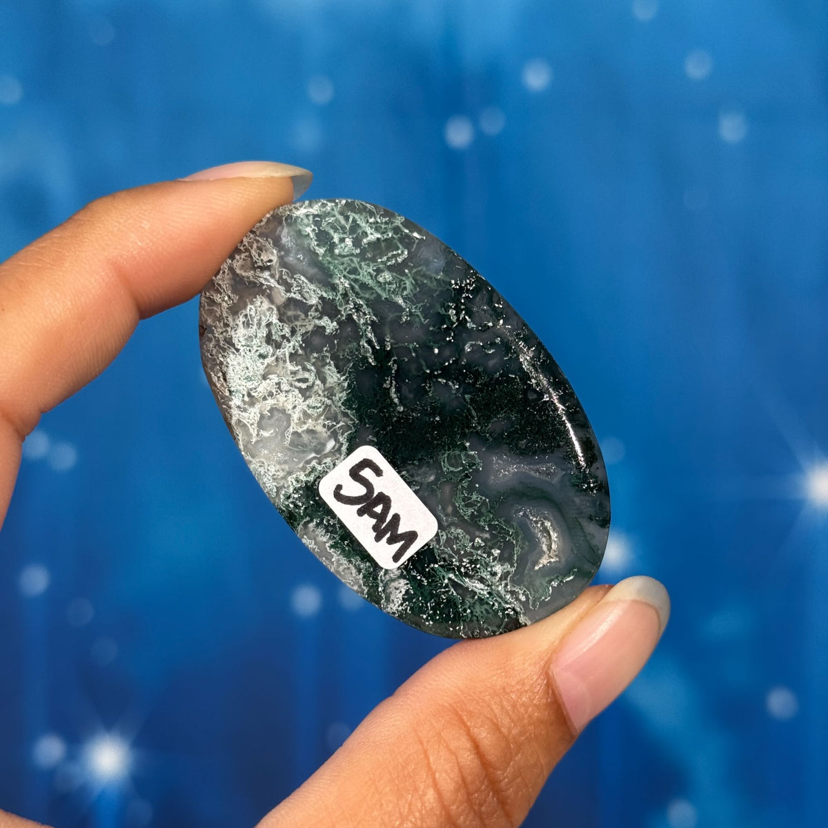 Moss Agate Flat Palmstone – 0.022 kg