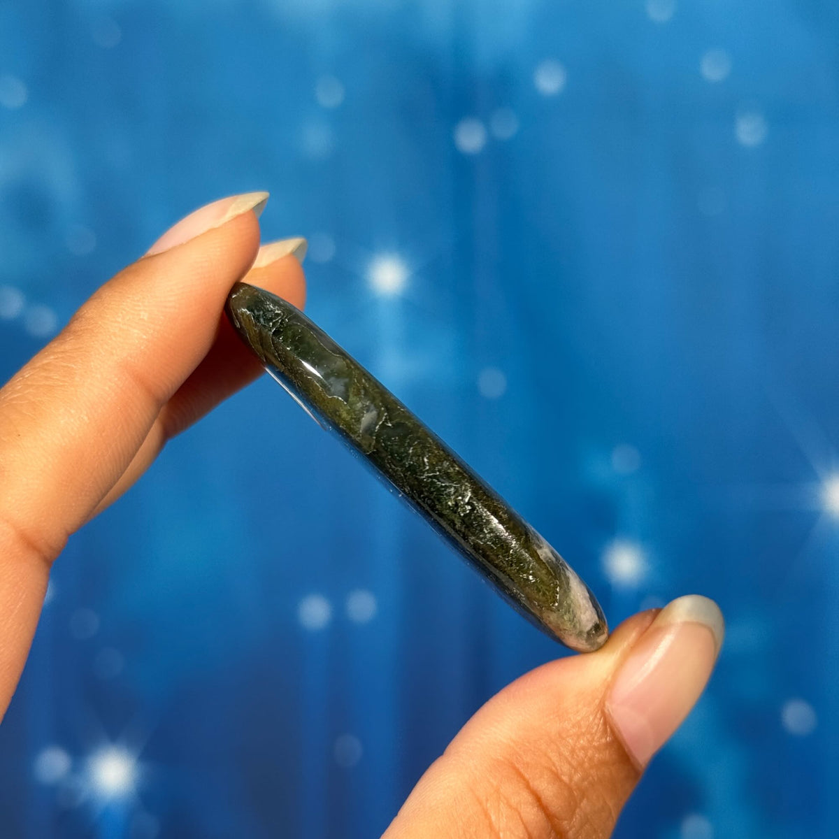 Moss Agate Flat Palmstone – 0.025 kg