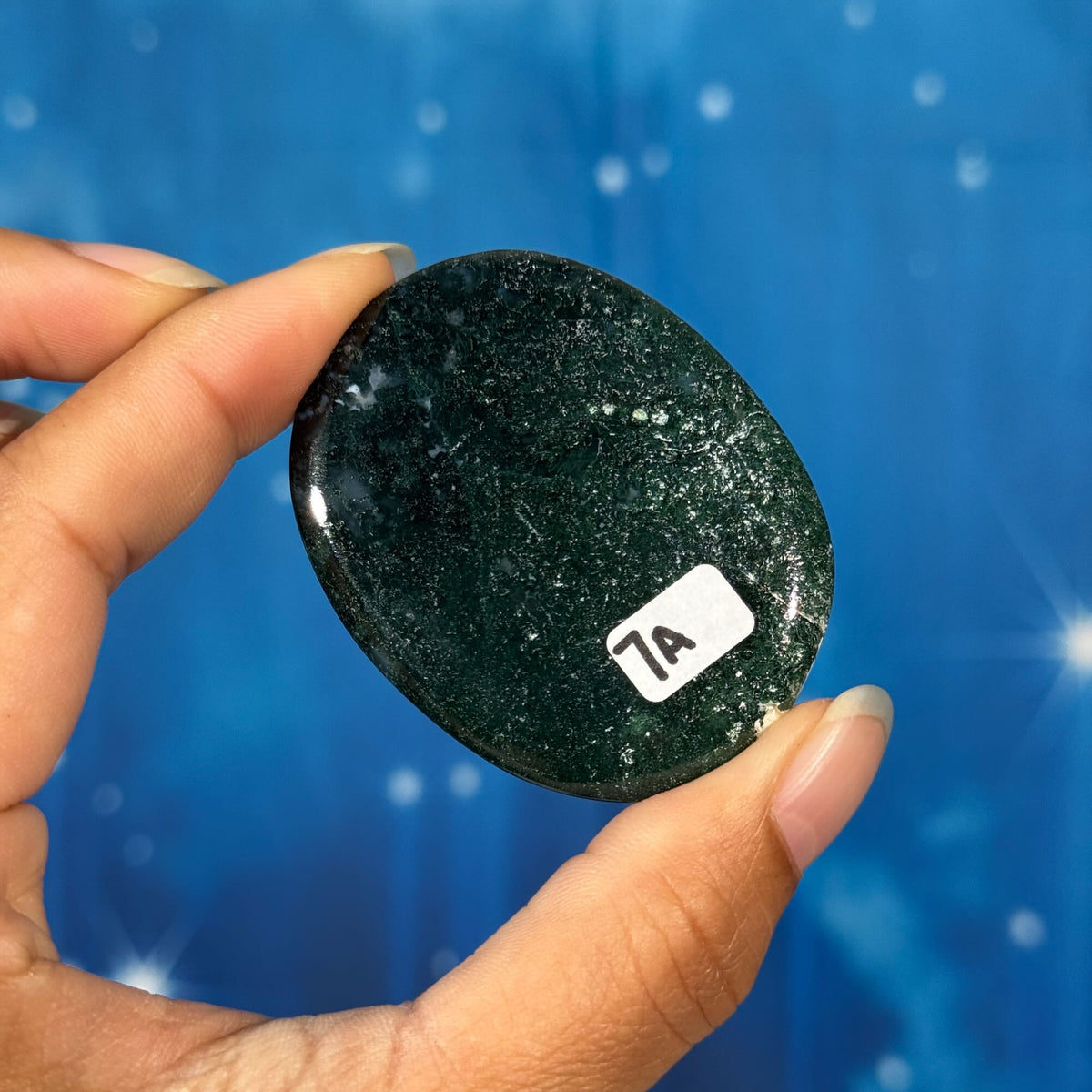 Moss Agate Flat Palmstone – 0.032 kg