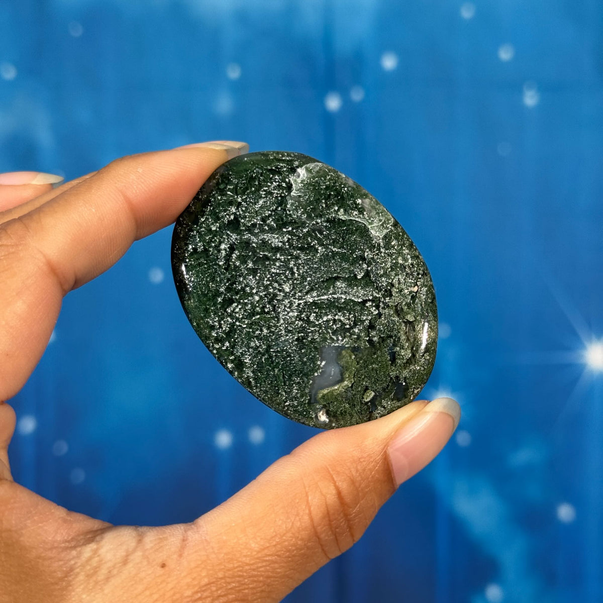 Moss Agate Flat Palmstone – 0.032 kg