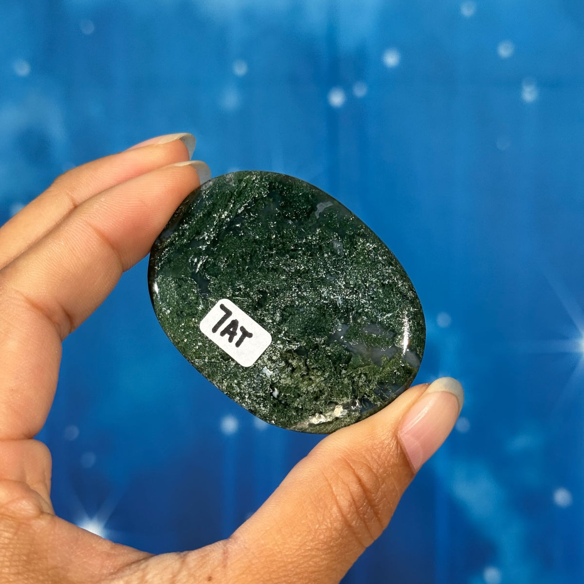 Moss Agate Flat Palmstone – 0.032 kg