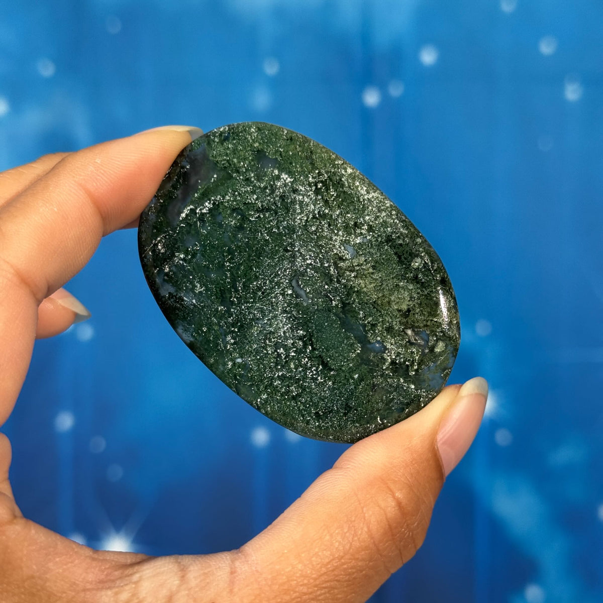 Moss Agate Flat Palmstone – 0.031 kg