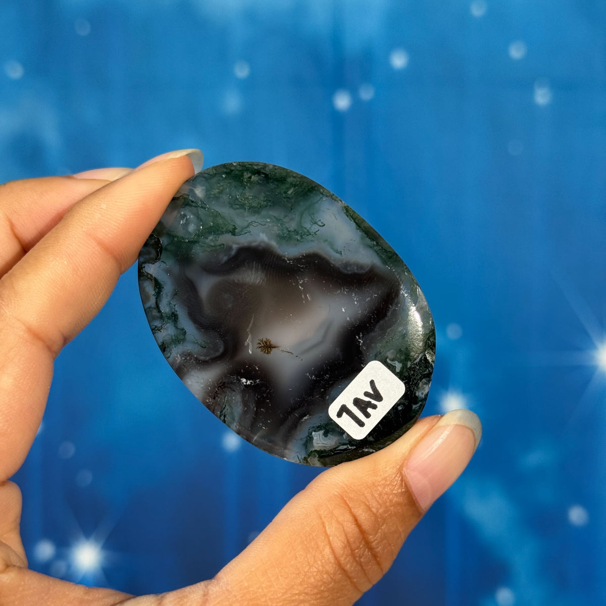 Moss Agate Flat Palmstone – 0.031 kg
