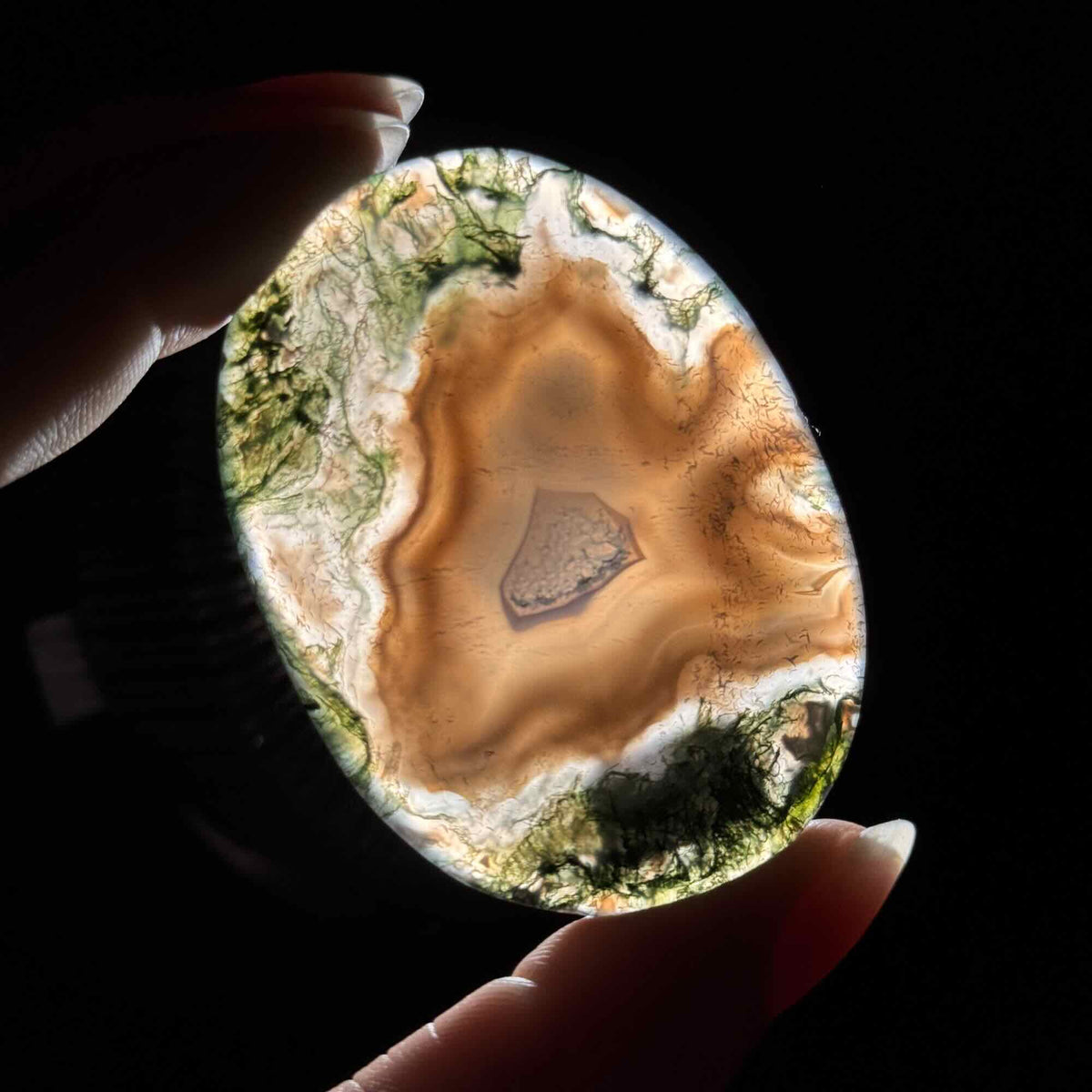 Moss Agate Flat Palmstone – 0.031 kg