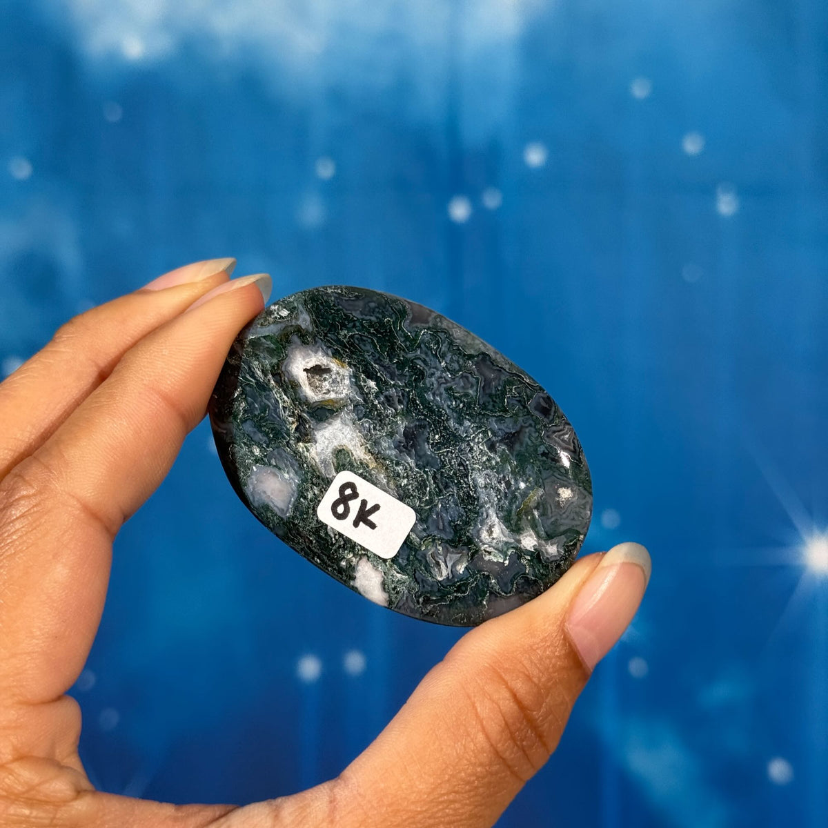 Moss Agate Flat Palmstone – 0.042 kg