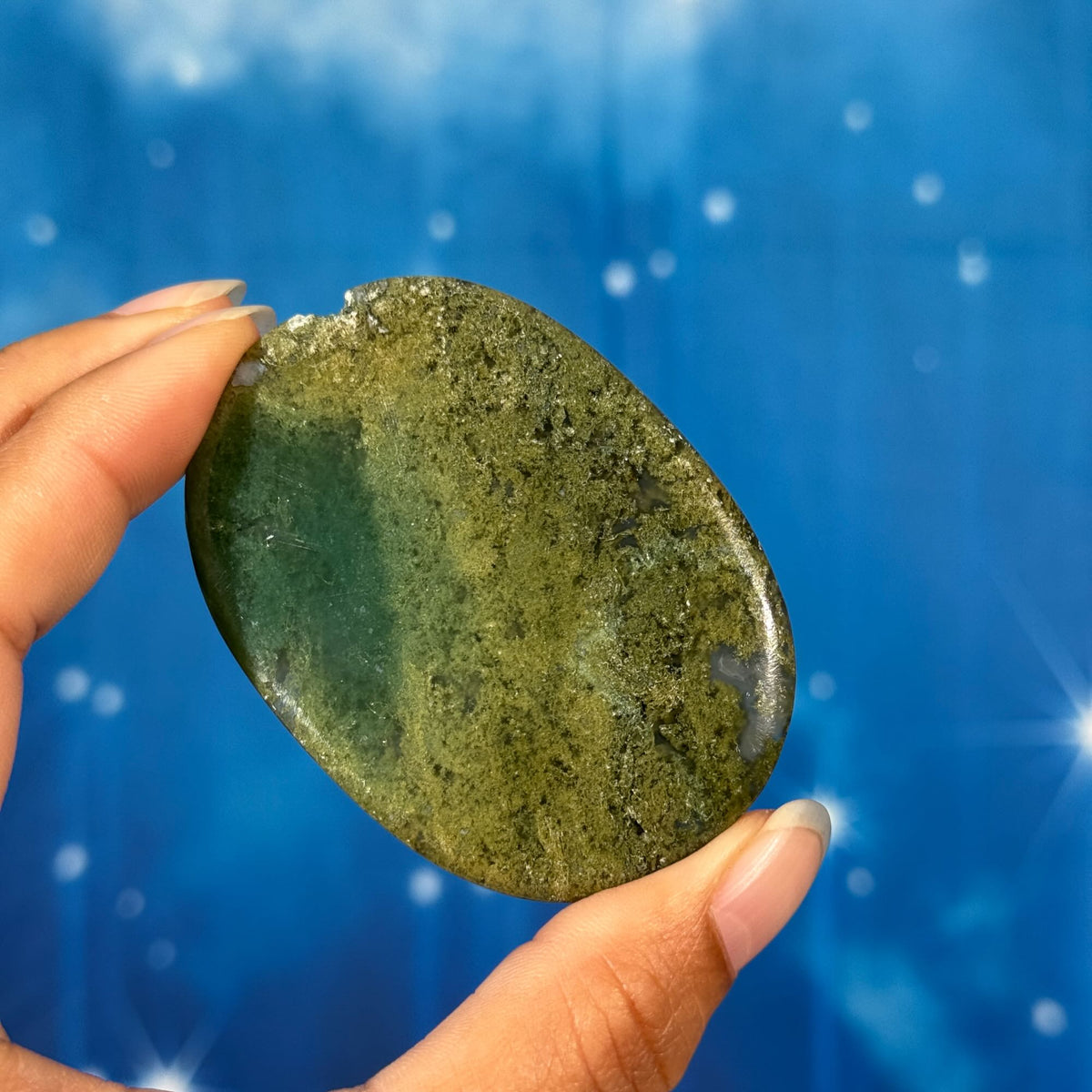 Moss Agate Flat Palmstone – 0.042 kg