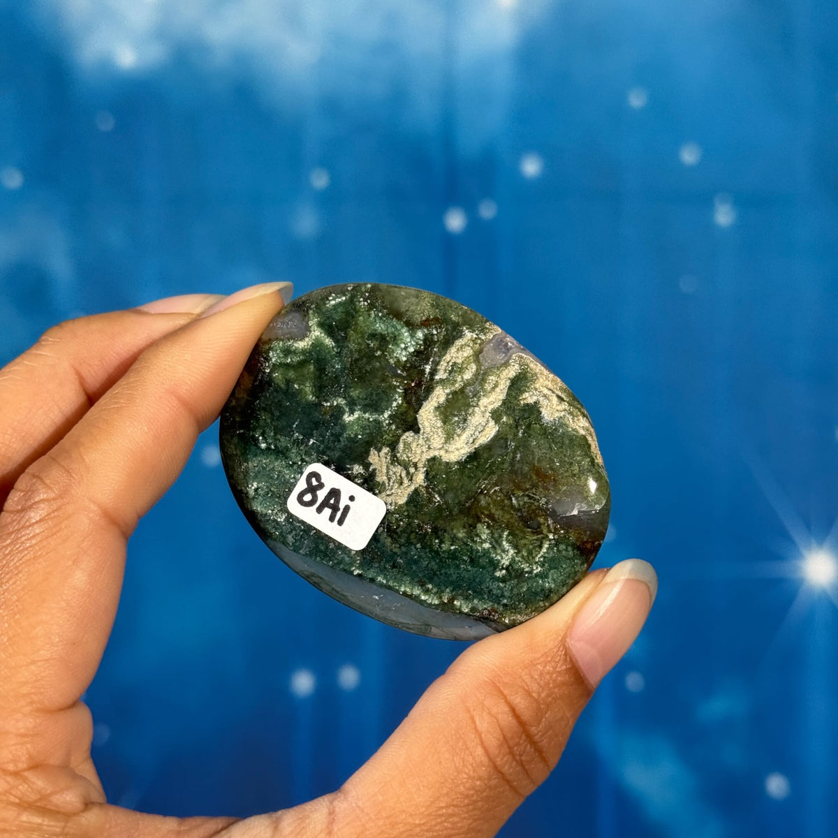 Moss Agate Flat Palmstone – 0.042 kg
