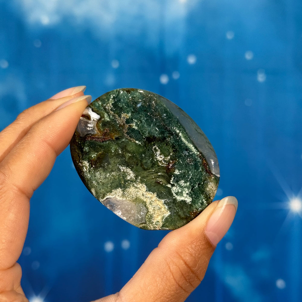 Moss Agate Flat Palmstone – 0.042 kg