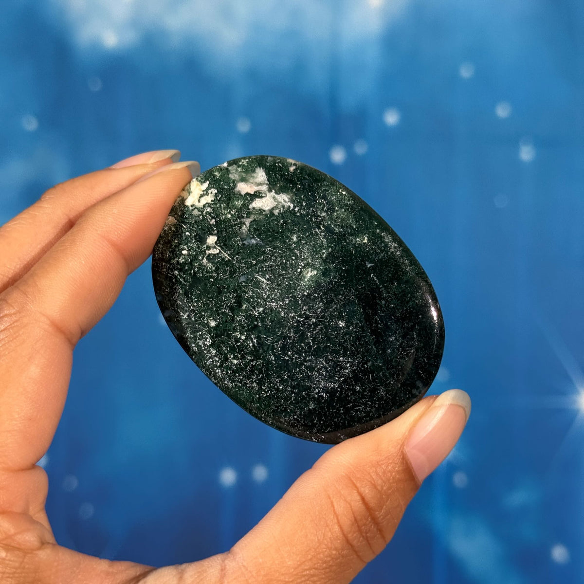 Moss Agate Flat Palmstone – 0.039 kg