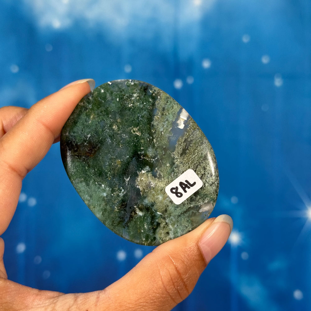 Moss Agate Flat Palmstone – 0.039 kg