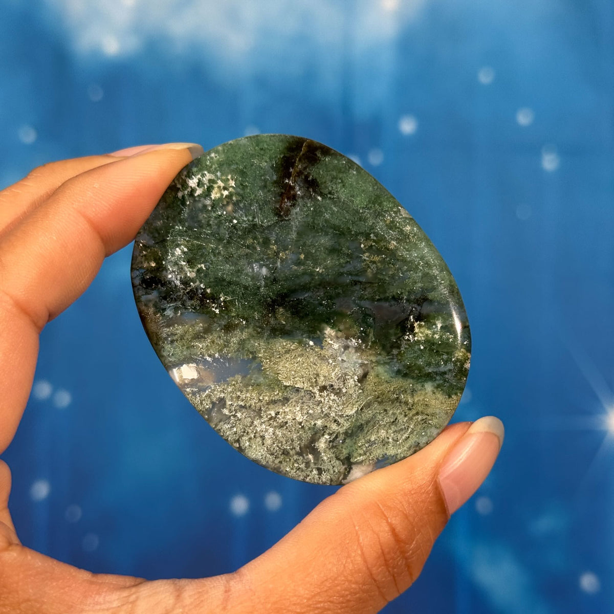 Moss Agate Flat Palmstone – 0.039 kg