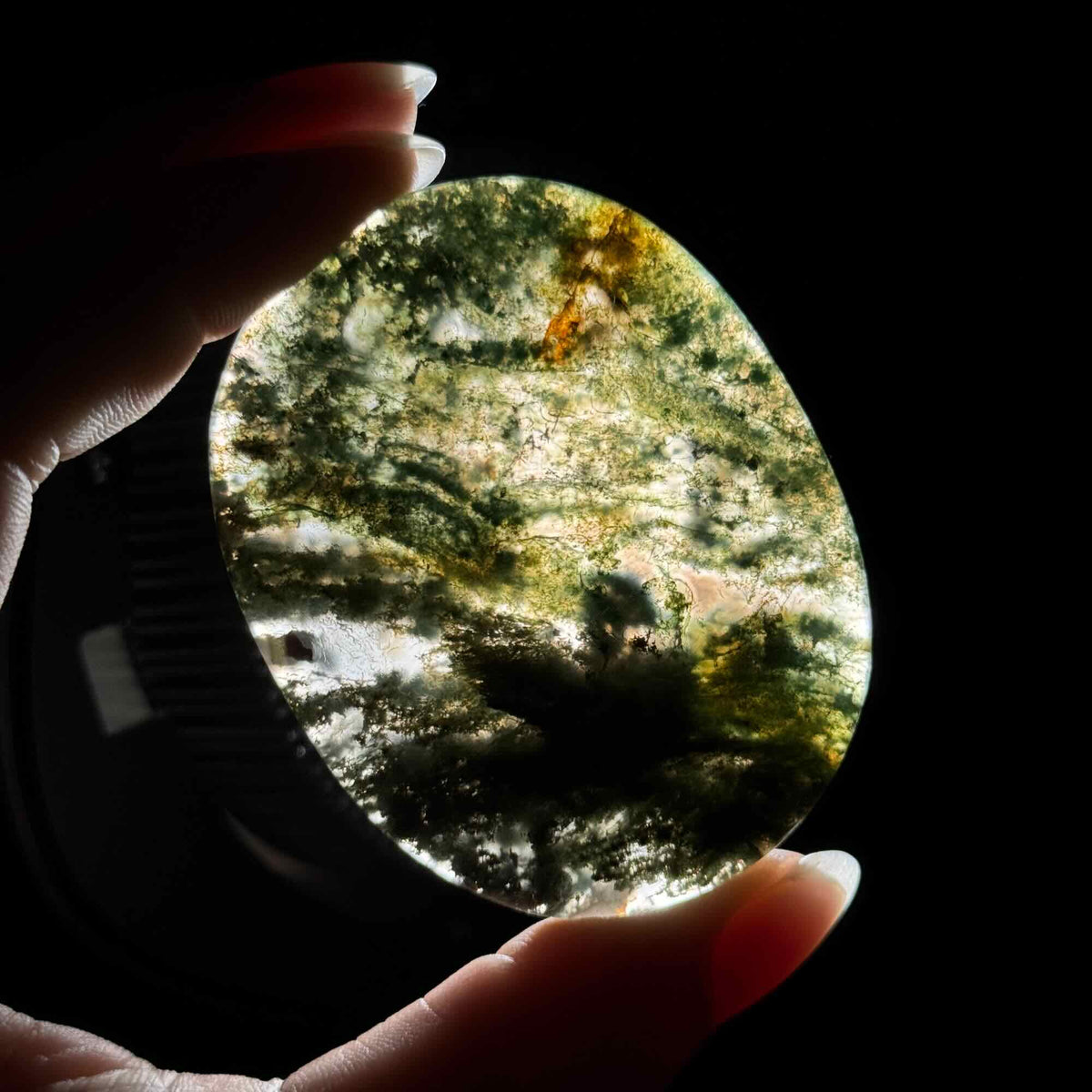 Moss Agate Flat Palmstone – 0.039 kg