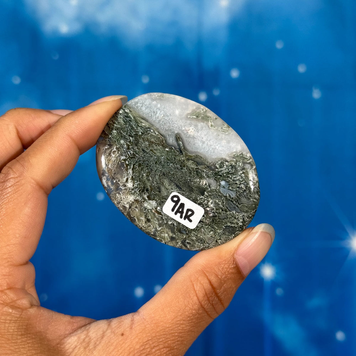 Moss Agate Flat Palmstone – 0.045 kg