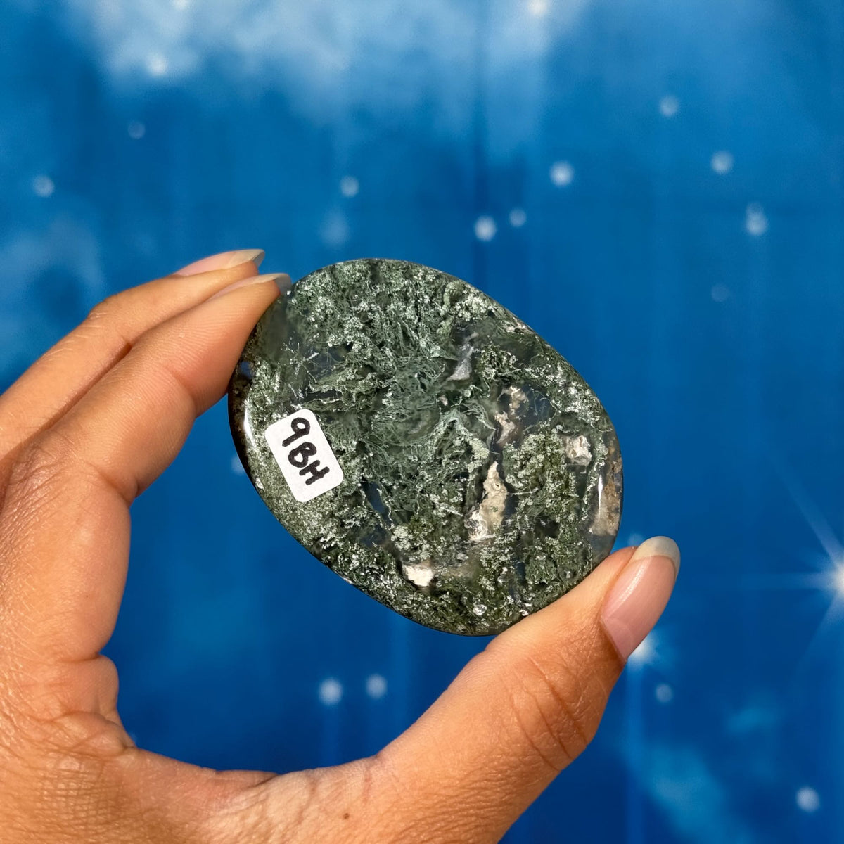 Moss Agate Flat Palmstone – 0.045 kg