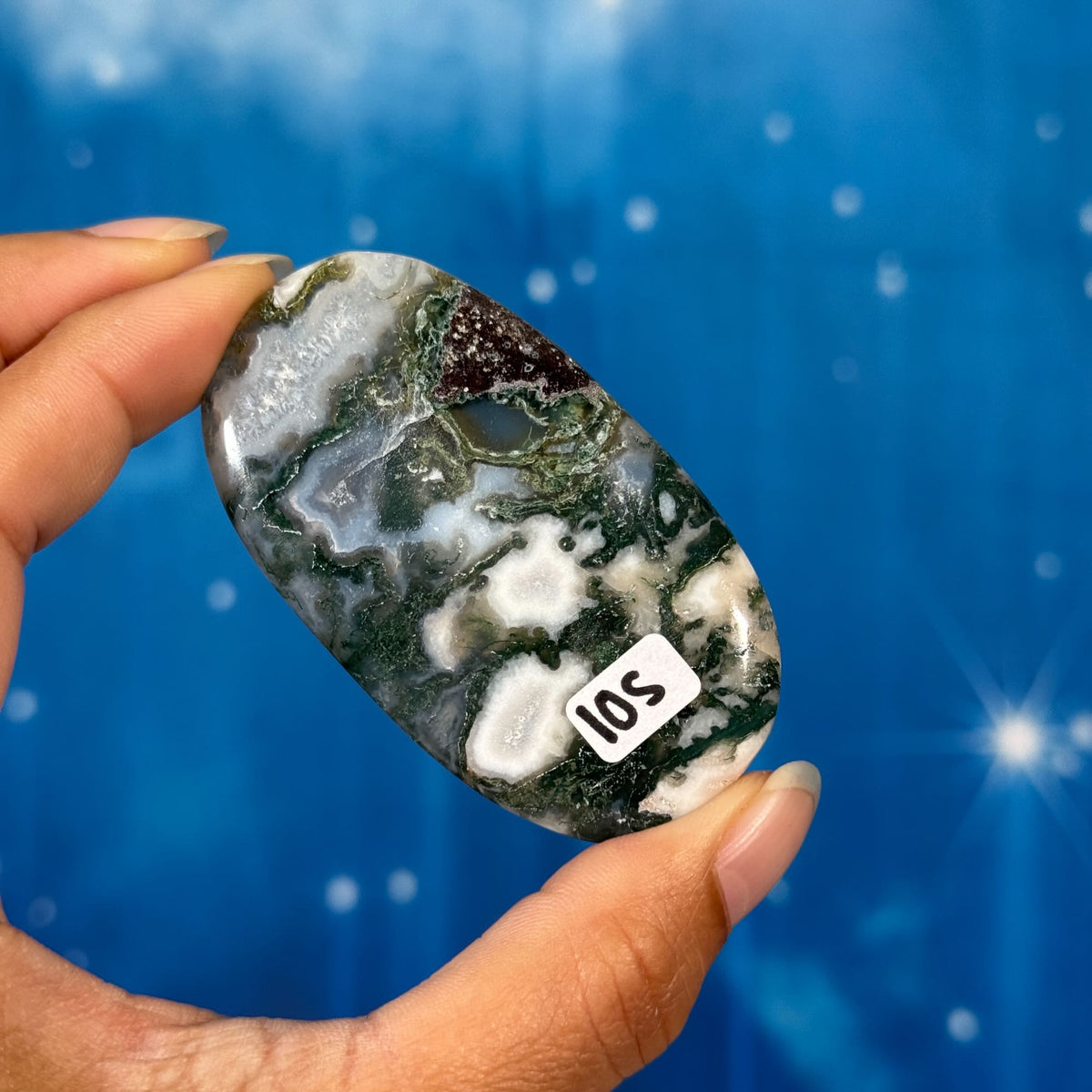Moss Agate Flat Palmstone – 0.048 kg